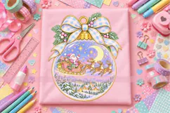 Pastel Santa Sleigh Ornament PNG with Gingham Bow Product Image 1