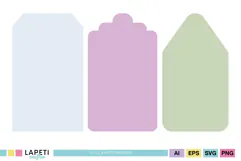 Pastel gift tag and label graphics featuring rectangular, oval, scalloped and pointed shapes.