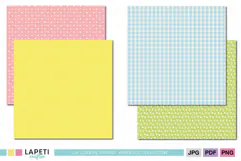 Colorful scrapbook papers in yellow pink blue and green pastel shades