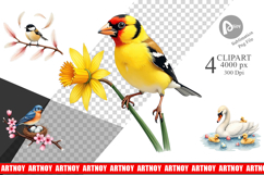 Pastel Spring Birds &amp; Blooms Clipart Product Image 1