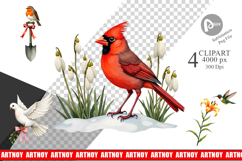 Pastel Spring Birds &amp; Blooms Clipart Product Image 1