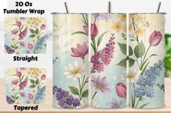 seamless pastel spring tumbler, easter floral tumbler wrap, watercolor garden tumbler design, 20oz skinny tumbler wrap, tapered seamless tumbler design, straight tumbler wrap png, pastel spring watercolor design, seamless floral tumbler wrap, easter water
