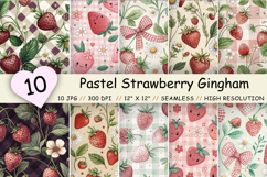 pastel gingham pattern, strawberry digital paper, gingham seamless pattern, strawberry scrapbook paper, pastel fruit pattern, cottagecore gingham paper, strawberry pattern pack, pastel seamless tile, gingham digital paper, watercolor strawberry pattern, p