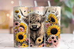 Floral Highland Cow Tumbler Wrap, Cute Highland Cow Tumbler Product Image 1