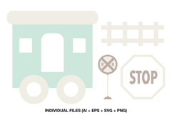 Pastel train clipart for kids birthday invitation designs.