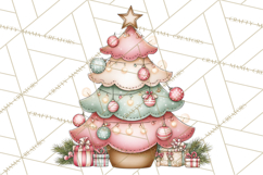 Pastel Christmas Tree Clipart PNG, Pink And Mint Christmas Product Image 3