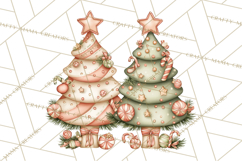 Pastel Christmas Tree Clipart PNG, Pink And Mint Christmas Product Image 4