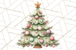 Pastel Christmas Tree Clipart PNG, Pink And Mint Christmas Product Image 3
