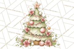 Pastel Christmas Tree Clipart PNG, Pink And Mint Christmas Product Image 4