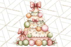 Pastel Christmas Tree Clipart PNG, Pink And Mint Christmas Product Image 2