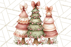 Pastel Christmas Tree Clipart PNG, Pink And Mint Christmas Product Image 2