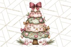 Pastel Christmas Tree Clipart PNG, Pink And Mint Christmas Product Image 2