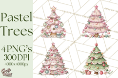 Pastel Christmas Tree Clipart PNG, Pink And Mint Christmas Product Image 1