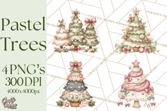 Pastel Christmas Tree Clipart PNG, Pink And Mint Christmas Product Image 1