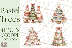 Pastel Christmas Tree Clipart PNG, Pink And Mint Christmas Product Image 1