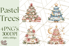 Pastel Christmas Tree Clipart PNG, Pink And Mint Christmas Product Image 1