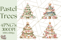 Pastel Christmas Tree Clipart PNG, Pink And Mint Christmas Product Image 1