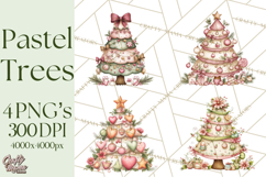 Pastel Christmas Tree Clipart PNG, Pink And Mint Christmas Product Image 1