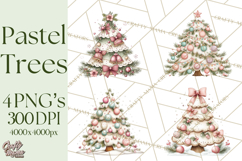 Pastel Christmas Tree Clipart PNG, Pink And Mint Christmas Product Image 1