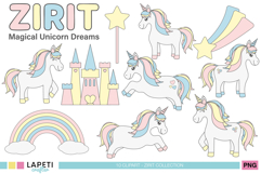 Cute pastel unicorn clipart set for girls in PNG format