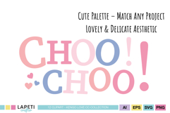 kawaii valentine graphics featuring trains and hearts