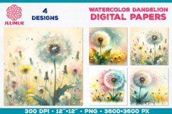Whimsical Dandelion Meadow Digital Paper. Watercolor Flower Product Image 1