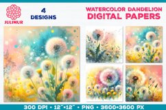 Whimsical Dandelion Meadow Digital Paper. Watercolor Flower Product Image 1