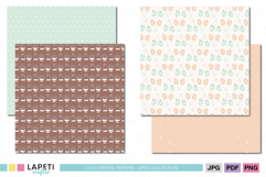 Pastel winter scrapbook paper bundle with cute mitten patterns, snowflakes, and snow globes, perfect for cozy seasonal crafts.