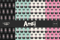 Pastel Halloween digital paper pack featuring cute witch cauldron patterns in mint, pink, black, and cream tones, perfect for scrapbooking and crafts.