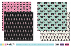 Digital papers showing witch cauldrons and legs in pastel pink and mint tones, ideal for Halloween crafts