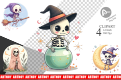 Pastel Witch Skeleton Clipart Product Image 1