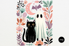 Retro Pastel Halloween Ghost Cat PNG Product Image 1