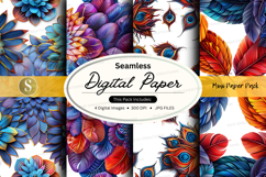 Seamless digital paper mockup pack with floral and peacock f Product Image 1
