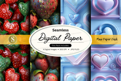 Seamless digital paper with strawberries and hearts Product Image 1