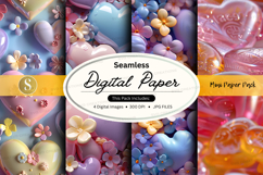Seamless digital paper - pastel hearts and flowers pattern Product Image 1