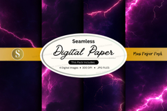 Seamless digital paper pack with purple lightning design Product Image 1