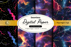 Seamless digital paper pack with space and lightning designs Product Image 1