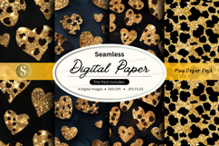 Seamless digital paper with golden hearts and leopard print Product Image 1