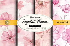 Seamless digital paper with pink floral pattern Product Image 1