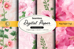 Seamless digital paper with pink flowers and green leaves Product Image 1