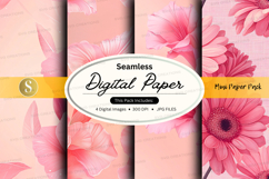 Seamless digital paper with pink floral designs Product Image 1