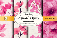 Seamless digital paper with pink hibiscus flowers Product Image 1
