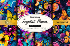 Seamless digital paper with butterfly and floral pattern Product Image 1