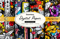 Seamless digital paper pack - graffiti and floral design Product Image 1