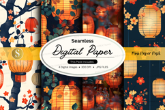 Seamless digital paper - lantern and floral pattern Product Image 1