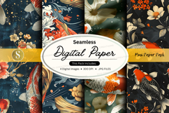 Seamless digital paper with koi fish and floral design Product Image 1