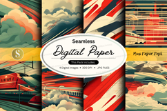 Seamless digital paper pack - retro train design Product Image 1