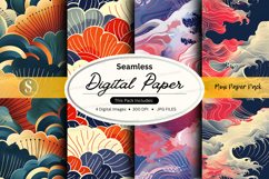 Seamless digital paper pack with wave and floral patterns Product Image 1