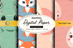 Seamless digital paper with cute animal faces Product Image 1