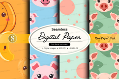 Seamless digital paper with cute pig and banana patterns Product Image 1